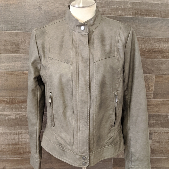 Bernardo Jackets & Blazers - Bernardo Taupe Faux Leather Zipped Jacket Medium